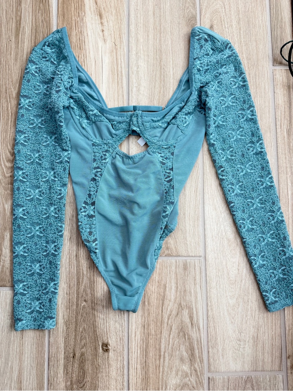 Teal + Lace Long-Sleeve Bodysuit